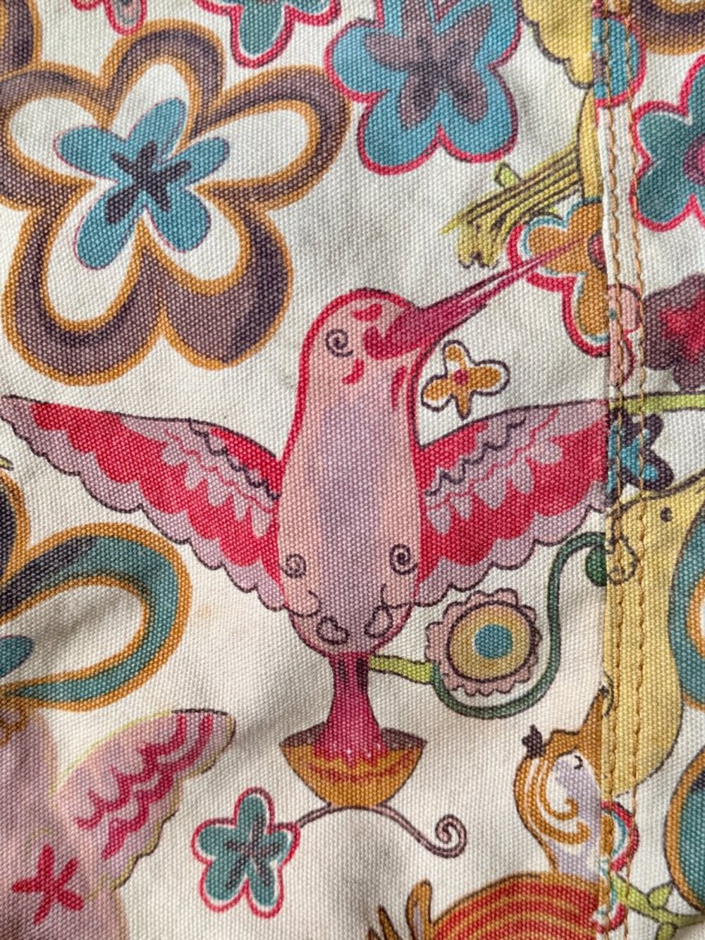 Lucky Brand Boho Hummingbird Floral Canvas Suede Hobo Shoulder Bag - Picture 11 of 12